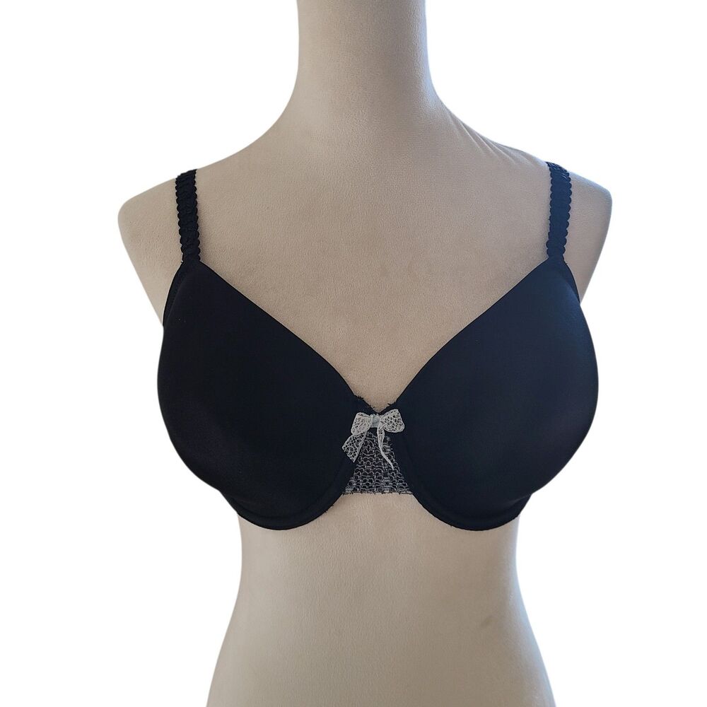 Wacoal Feminine Edge Contour 853122 Underwire Black Bra 36DD Lace Wings Support